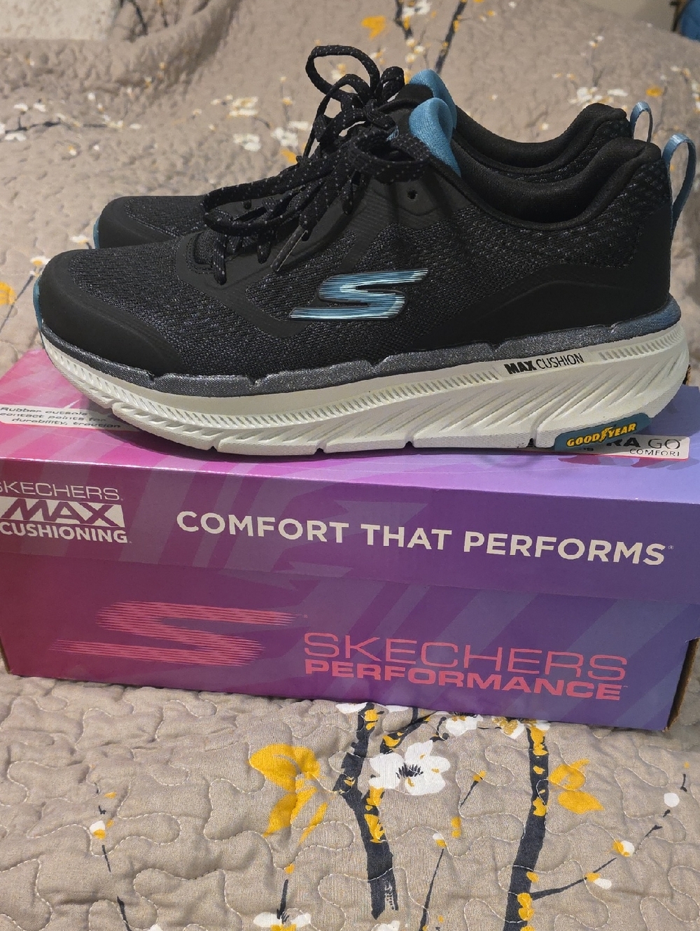 Skechers Black & Teal  Max Cushion Trainers